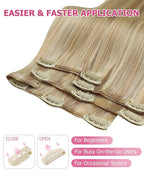 YoungSee Clip on Hair Extensions Blonde Highlight Clip in Human Hair Extensions Light Blonde Highlighted Golden Blond Clip in Extensions Real Human Hair for Women 18In 7Pcs 120G