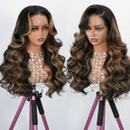 Body Wave 13x4 Full Frontal Lace Wig Skinlike HD Lace 0.10mm Ultra-thin Invisible 1B/30 Highlight Ombre Brown Colored Pre-plucked Tiny Knots Balayage Lace Front Wig 200% Density 20 Inch for Women