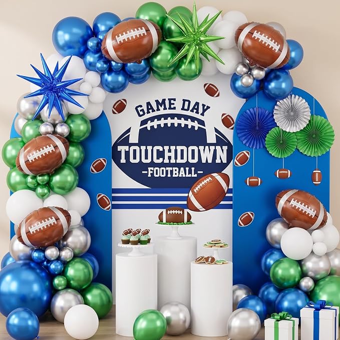 Navy Green Football Balloon Arch Garland Kit, American Rugby Decor by Aposwow