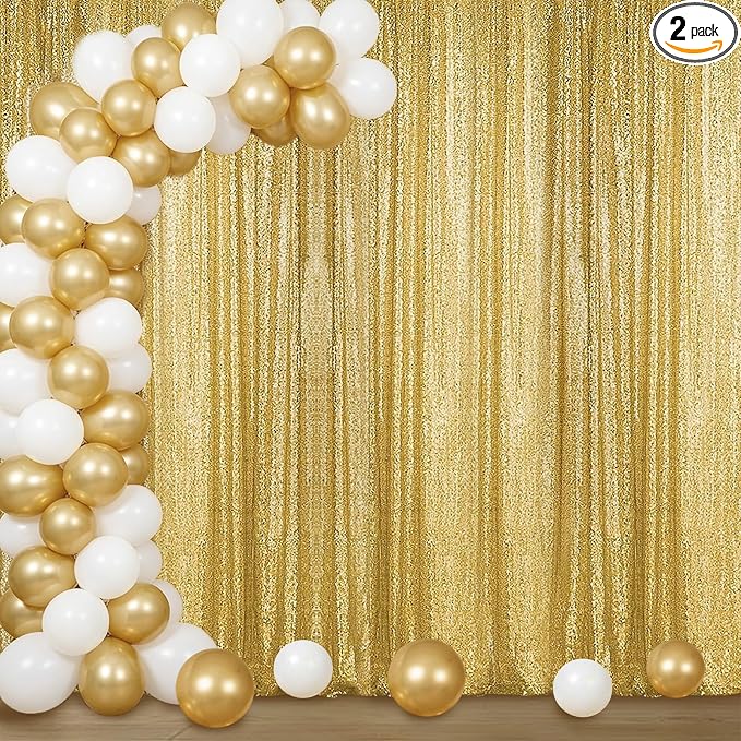 Sugargirl Gold Sequin Backdrop Curtain 4FTx8FT Glitter Gold Background Drapes by Sugargirl