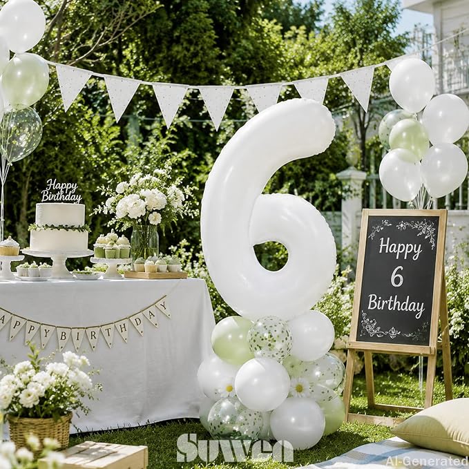 SUWEN 40 Inch White Large 6 Balloon Number Big Foil Helium Numbers 0-9 | Giant - Image 3