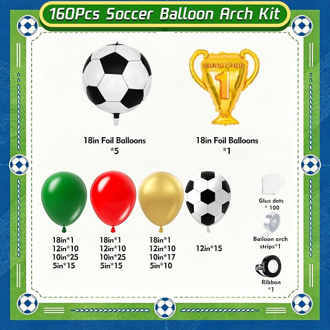 Soccer Party Decorations 160Pcs, World Soccer Balloon Garland Arch Kit - Image 2