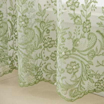 White Sheer Voile Curtains Green Embossed Butterflies 96 Inches | Light - Image 6
