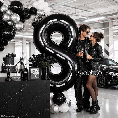 Race Car 40 Inch Black 8 Big Large Helium Balloon Number 0-9 | Track Giant - Image 4