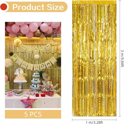 5 Pack Gold Foil Curtain Backdrop 3.2ft x 9.8ft Metallic Tinsel Foil Fringe - Image 3