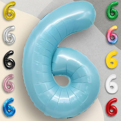 Candy Blue Number Balloon 6 Mylar Foil Balloons 16 Inch - Image 2