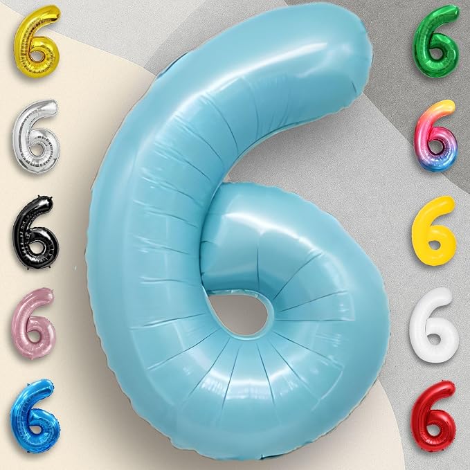 Candy Blue Number Balloon 6 Mylar Foil Balloons 32 inch - Image 2
