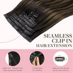 GOO GOO Clip in Hair Extensions Real Human Hair, Remy Human Hair Extensions Clip ins for Women, Natural Human Hair, 22inch 110g 7Pcs, 2/6/2 Balayage Dark Brown to Chestnut Brown