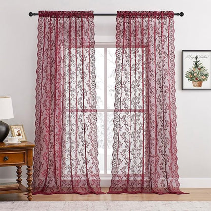 FOLKSIDE Burgundy Lace Curtains - Image 2