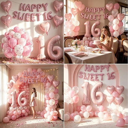 80Pcs Pink Happy Sweet 16th Birthday Decorations - Image 9