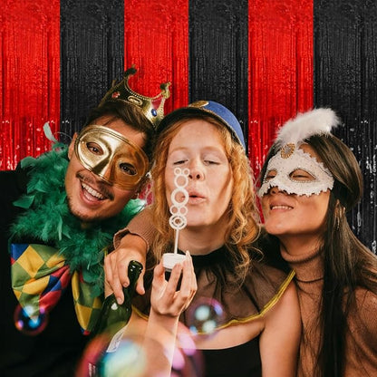5 Pack Black and Red Party Backdrop Streamers Decorations Foil Fringe Curtains - Image 3