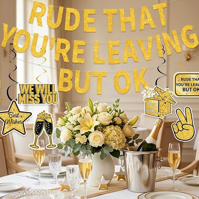 Gold Black Rude that You're Leaving But Ok Banner, Going Away Party Decorations - Image 7