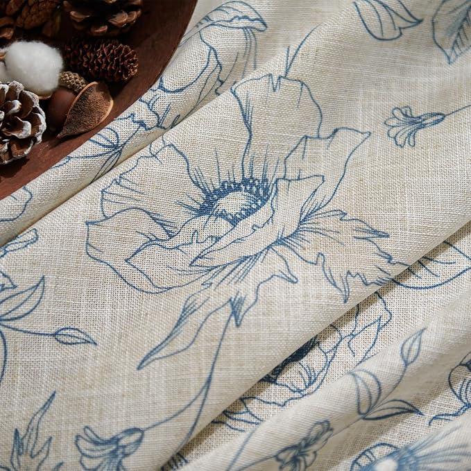 jinchan Floral Linen Curtains for Living Room 63 Inch Length Blue Flower - Image 4