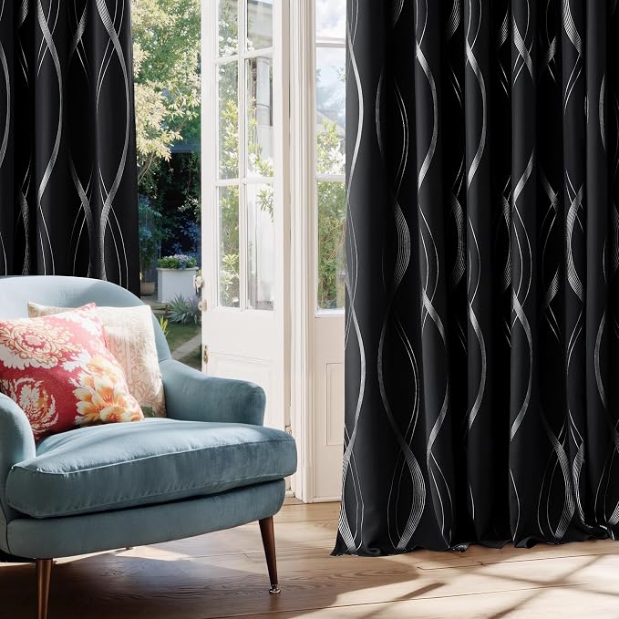NICETOWN Black Blackout Patterned Curtain - Image 3