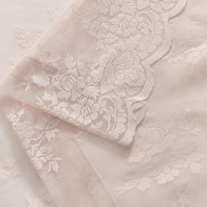 Kotile Short Blush Pink Lace Curtains Rustic Floral W42 x L54 Inch 2 Panels | - Image 7