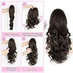 ALXNAN Ponytail Extension,18 Inch Claw Clip in Long Curly Wavy Black Brown Ponytail Hair Extension Jaw Clip on Pony Tails Hairpiece for Women