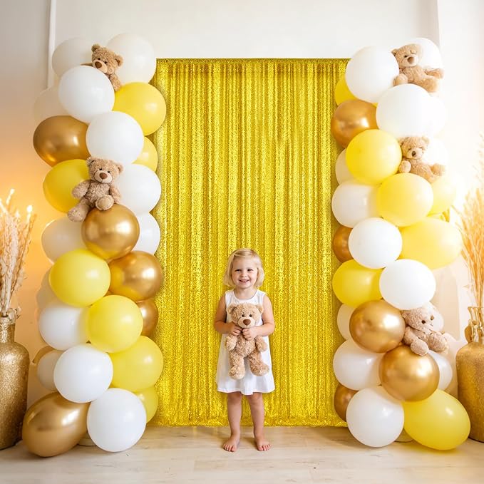 4×8FT-2PCS Bright Yellow Sequin Backdrop Curtains Panels, Photography Backdrop - Image 3