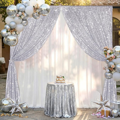 Silver Sequin Backdrop Curtains-1 Panel 3FTx8FT Silver Backdrop - Image 5