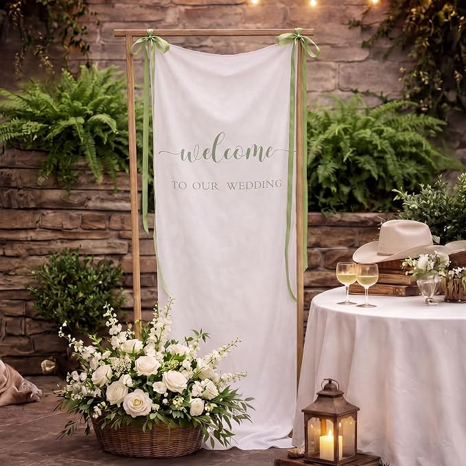 Tingjoo 27 × 78 Inch Welcome to Our Wedding Fabric Banner Long Wedding Party - Image 2