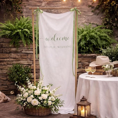 Tingjoo 27 × 78 Inch Welcome to Our Wedding Fabric Banner Long Wedding Party - Image 2