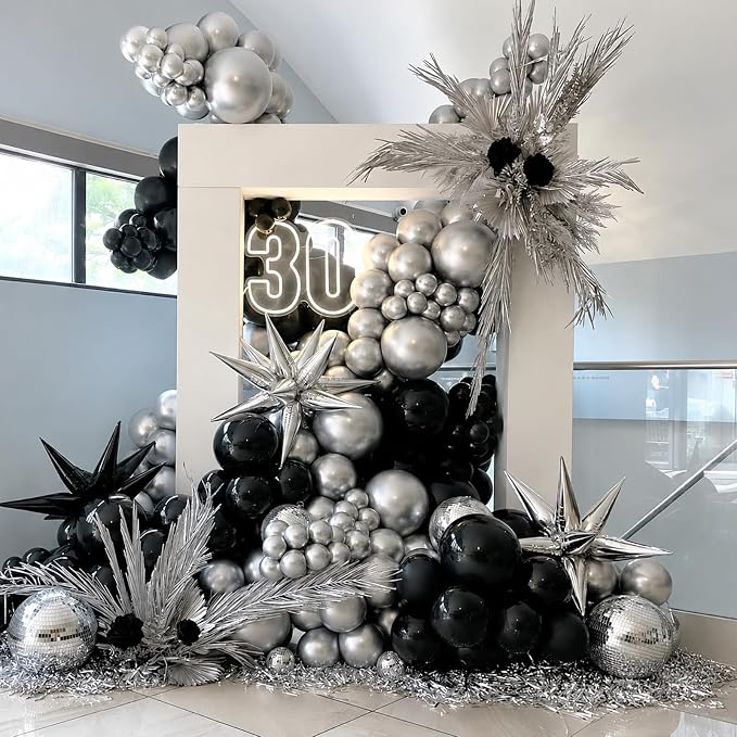 Black and Silver Balloons, 60 Packs 12 Inch Chrome Metallic Silver Balloons and - Image 4