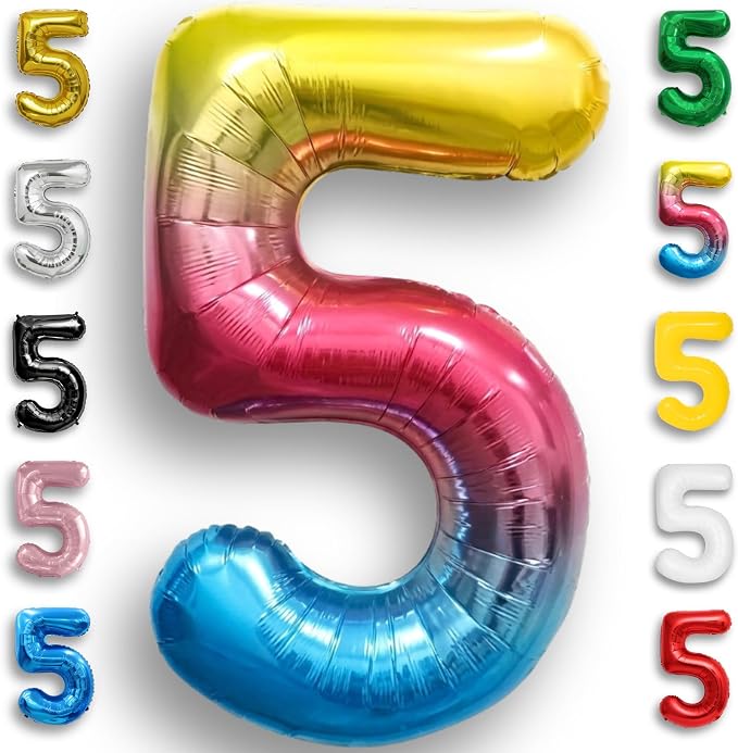 Rainbow Number Balloons 5 Mylar Foil 40 Inch by Unknown