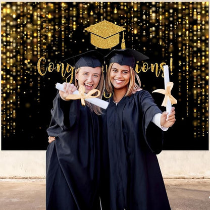 Mocsicka Class of 2026 Backdrop Black Gold Glitter Bokeh Graduation Party - Image 8