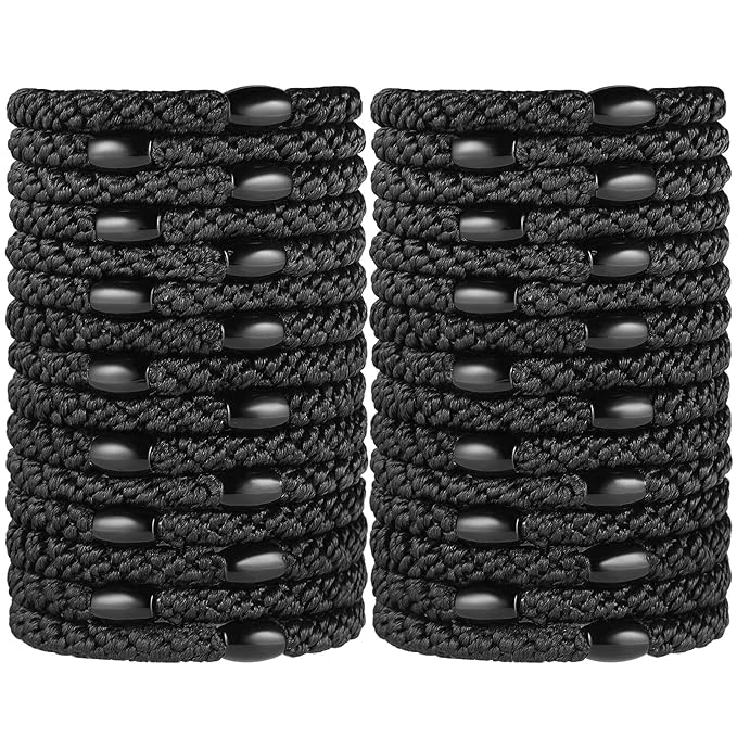 Black Elastic Hair Ties for Women and Girls, Funtopia 30 Pcs No Metal No Slip Braided Ponytail Holders for Thick and Medium Hair