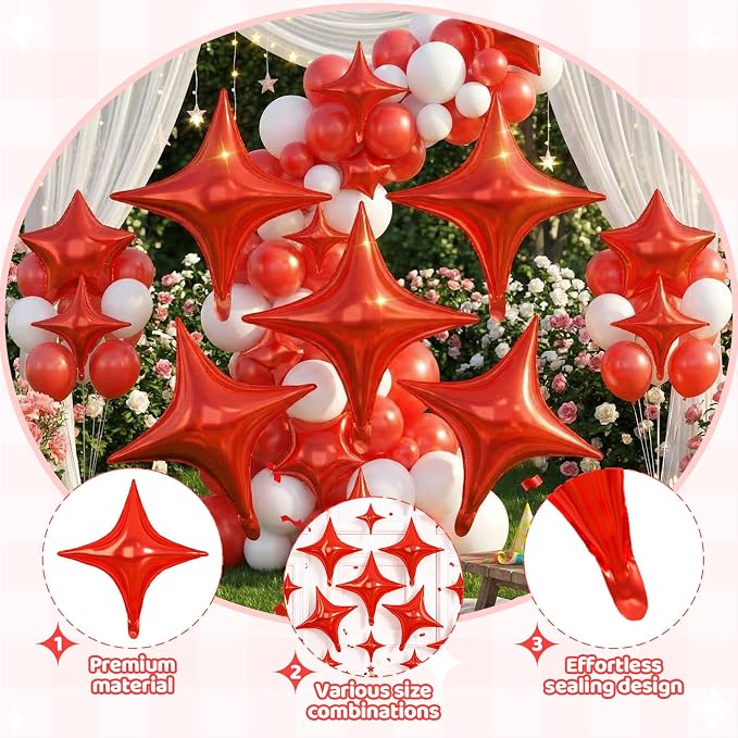 Red Star Balloons, 26 Inch and 10 Inch Red Stars Shaped Balloon - Image 3
