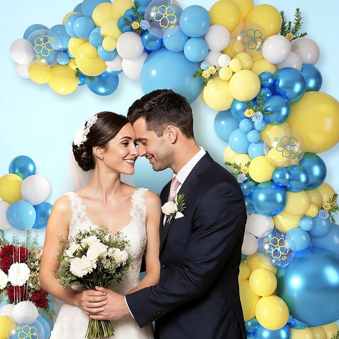 152Pcs Blue and Yellow Balloons Arch Kit Different Size | Lemon Metallic Pastel - Image 5