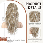 FLUFYMOOZ Ponytail Extension, 18 Inch Claw Clip Ponytail Extension, Wavy Curly Claw Clip in Ponytail Hair Extensions, Fake Ponytail Synthetic Hairpiece for Women (Blonde with White Blonde Highlights)