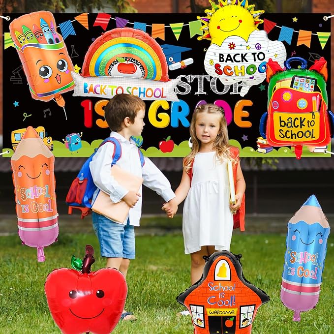 9 Pcs Back to School Balloons, Rainbow Balloon, Colorful Schoolbag Pencil Foil - Image 7