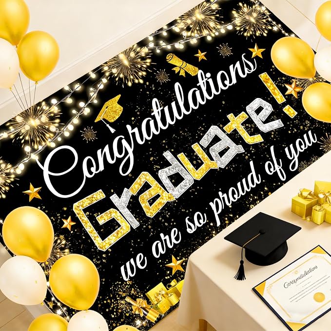 Famoby Congratulations Graduate We are so Proud of You Hanging Banner Fabric - Image 3