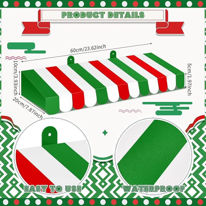 Boao 4 Pack 3D Striped Italian Awning Decorations, Carnival Carnival Display - Image 2