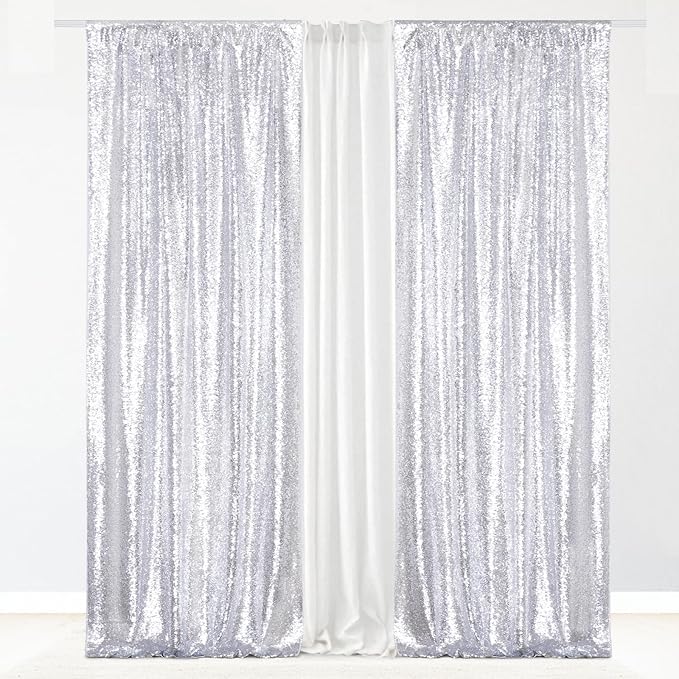 Eternal Beauty Silver Sequin Backdrop Curtains, 2 Panels 2x8FT | 3mm Sparkle - Image 2