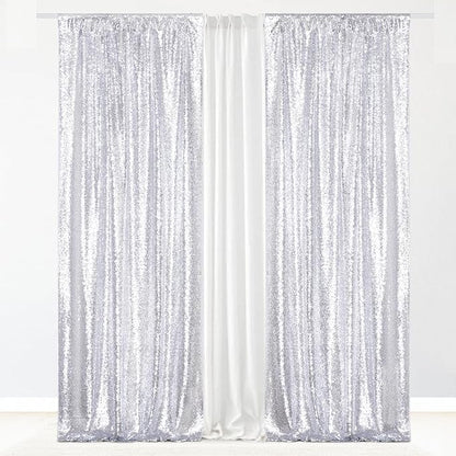 Eternal Beauty Silver Sequin Backdrop Curtains, 2 Panels 2x8FT | 3mm Sparkle - Image 2