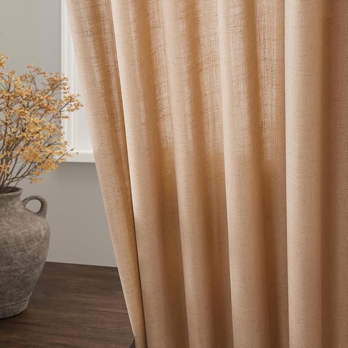 Camel Linen Curtains for Living Room Extra Long 126 Inches Long Back Tab Light - Image 8