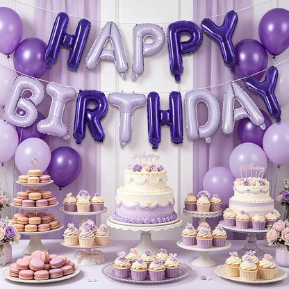 TONIFUL 16 Inch Light and Dark Purple Happy Birthday Foil Balloons | Mixed - Image 3