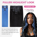 Lashey Seamless Clip in Hair Extensions Human Hair 46g 4pcs 18 Inch Blue Straight Hair Extensions Clip ins with Invisi Edge
