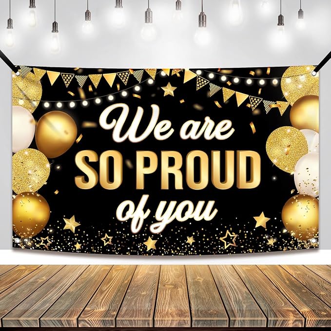 KatchOn Black We are So Proud of You Banner 72x44 Inch | Graduation Banner by KatchOn