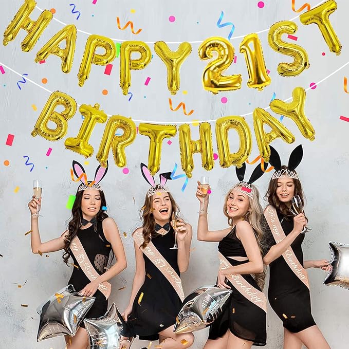 Gold Happy Birthday Balloon Banner Set -16" Foil Letters Balloons | 76pcs - Image 3