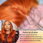 Ginger Wig Human Hair 13x4 Straight Ginger Orange Lace Front Wigs Human Hair HD Transparent Lace Frontal 350 Colored Wig Pre Plucked 180% Density 30inch