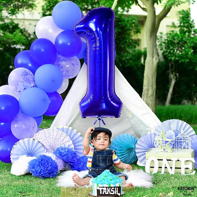 KatchOn Blue Number 1 Balloon for First Birthday 40 Inch | Blue Number 1 - Image 4