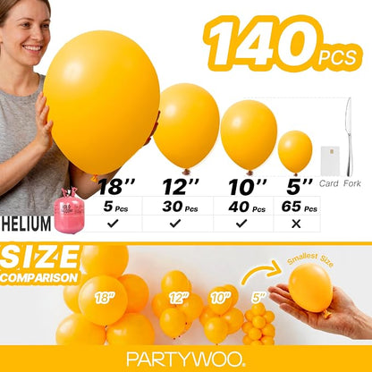 PartyWoo Mustard Yellow fall Balloons 140pcs Different Sizes | 18 12 10 5 Inch - Image 6