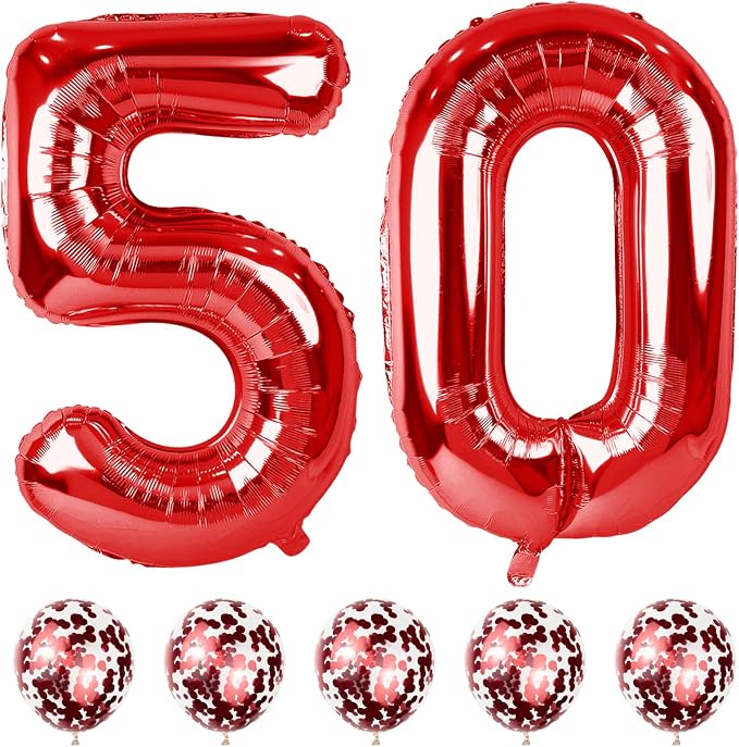 Large 50 Balloon Number Red, 40 Inch Helium Foil Number 5 & 0 Balloons Self by Lingqiang