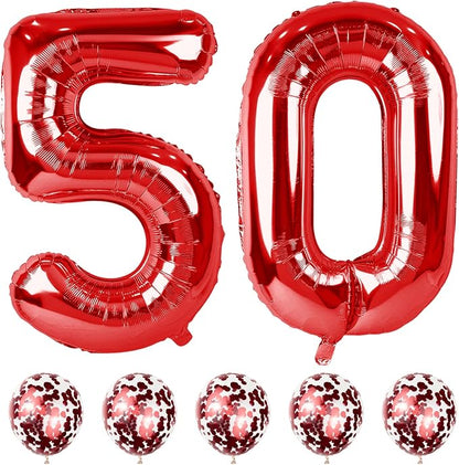 Large 50 Balloon Number Red, 40 Inch Helium Foil Number 5 & 0 Balloons Self by Lingqiang