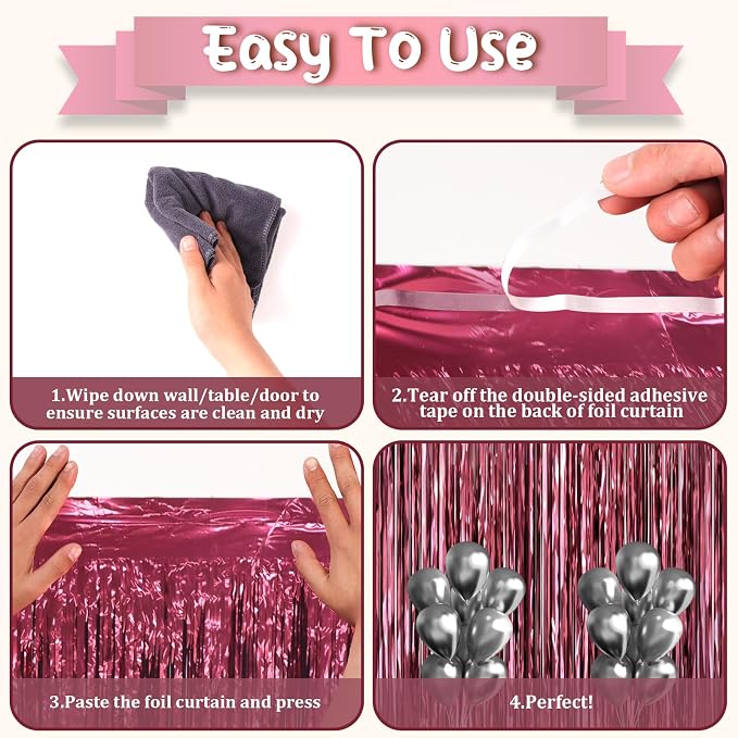 Voircoloria Burgundy Foil Fringe Backdrop Curtains, Birthday Party Decorations - Image 3