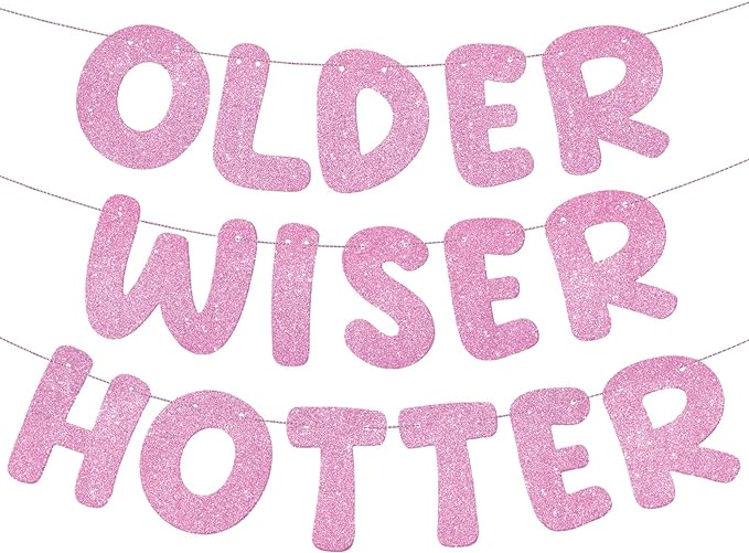 Fulmoon Set of 3 Pre Strung Older Wiser Hotter Glitter Banner Funny Birthday by Fulmoon