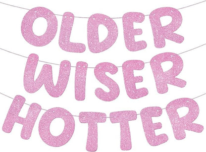 Fulmoon Set of 3 Pre Strung Older Wiser Hotter Glitter Banner Funny Birthday by Fulmoon