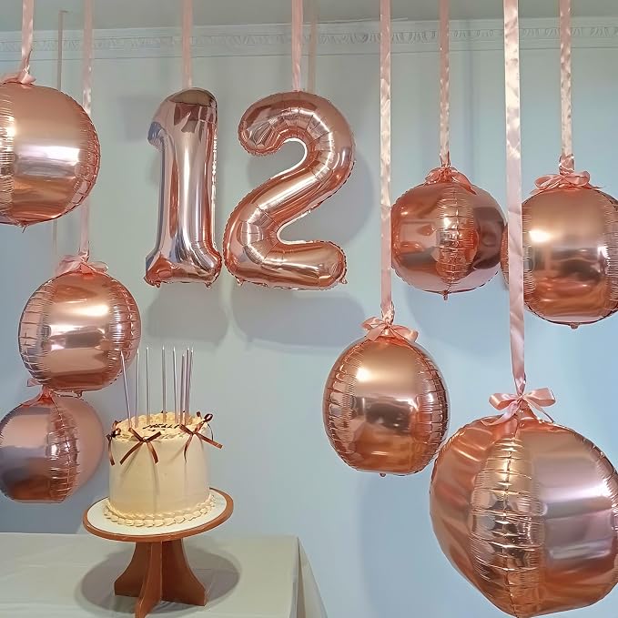 12Pcs Rose Gold Round Foil Balloons, Metallic Rose Foil Balloon - Image 3